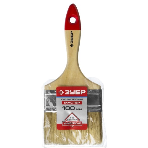 ЗУБР УНИВЕРСАЛ, 100 мм, 4″, светлая натуральная щетина, деревянная ручка, все виды ЛКМ, плоская кисть (4-01003-100)
