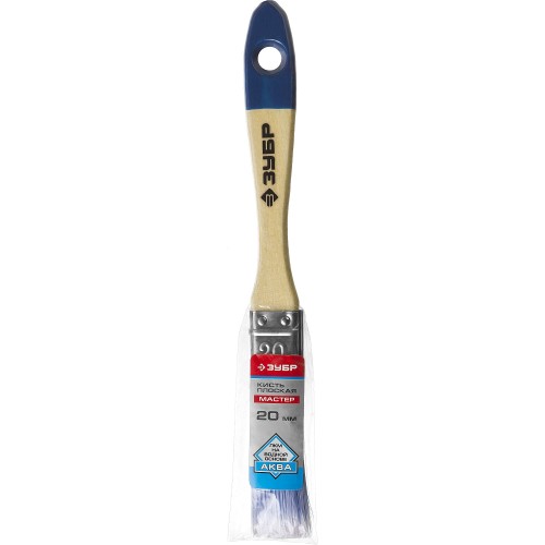 ЗУБР АКВА, 20 мм, 3/4″, светлая искусственная щетина, деревянная ручка, для воднодисперсионных и акриловых ЛКМ, плоская кисть (4-01007-020)