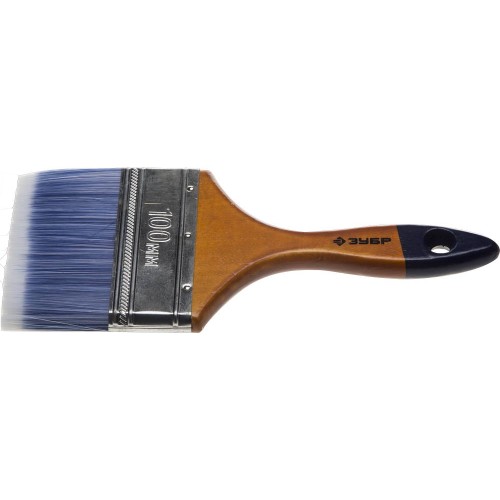 ЗУБР АКВА, 100 мм, 4″, светлая искусственная щетина, деревянная ручка, для воднодисперсионных и акриловых ЛКМ, плоская кисть (4-01007-100)