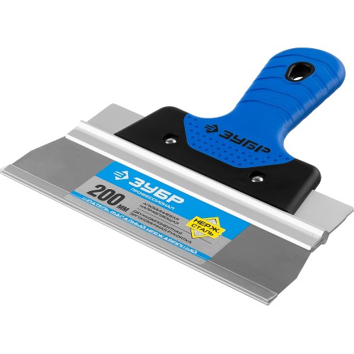 ЗУБР 200 мм, усиленная алюминиевая направляющая, двухкомпонентная ручка, нержавеющий, фасадный шпатель, Профессионал (10049-20)