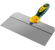KRAFTOOL 250 мм, широкое полотно, алюминиевая направляющая, двухкомпонентная ручка, нержавеющий, фасадный шпатель (10036-250)