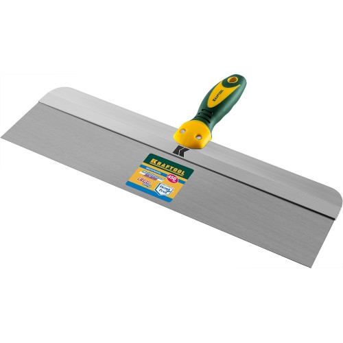 KRAFTOOL 450 мм, широкое полотно, алюминиевая направляющая, двухкомпонентная ручка, нержавеющий, фасадный шпатель (10036-450)