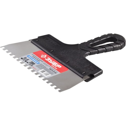 ЗУБР 200 мм, зуб 6 х 6 мм, пластиковая ручка, нержавеющий фасадный шпатель (10078-20-06)