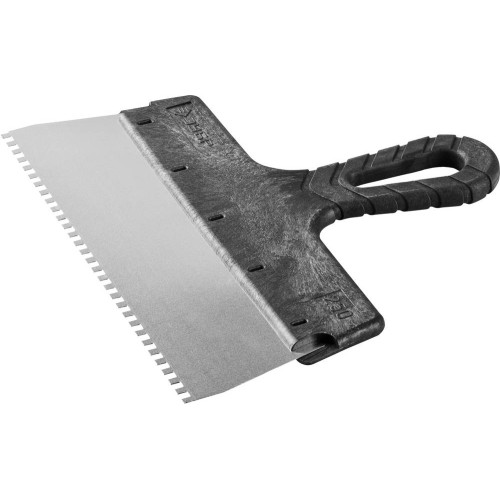 ЗУБР 250 мм, зуб 4 х 4мм, пластиковая ручка, нержавеющий фасадный шпатель (10078-25-04)