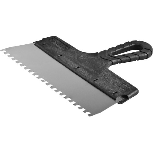 ЗУБР 250 мм, зуб 6 х 6 мм, пластиковая ручка, нержавеющий фасадный шпатель (10078-25-06)