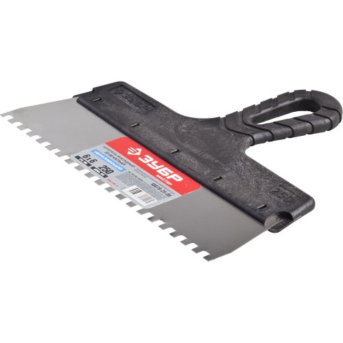 ЗУБР 250 мм, зуб 6 х 6 мм, пластиковая ручка, нержавеющий фасадный шпатель (10078-25-06)