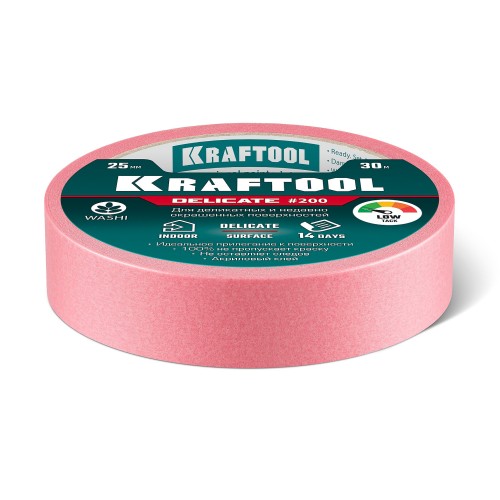 KRAFTOOL #200 Delicate 25 мм х 30 м, для деликатных и недавно окрашенных поверхностей, малярная лента (12102-25)