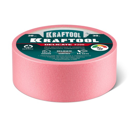 KRAFTOOL #200 Delicate 38 мм х 30 м, для деликатных и недавно окрашенных поверхностей, малярная лента (12102-38)
