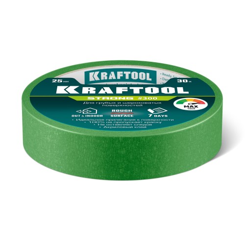 KRAFTOOL #300 Strong 25 мм х 30 м, для грубых и шероховатых поверхностей, малярная лента (12103-25)