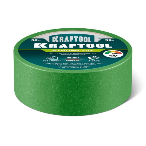 KRAFTOOL #300 Strong 38 мм х 30 м, для грубых и шероховатых поверхностей, малярная лента (12103-38)