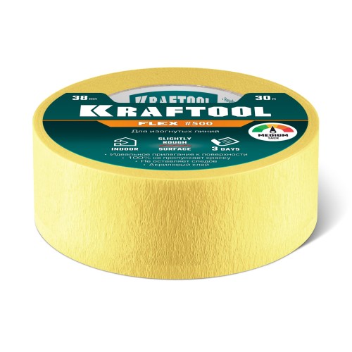KRAFTOOL #500 Flex 38 мм х 30 м, для изогнутых линий, малярная лента (12105-38)