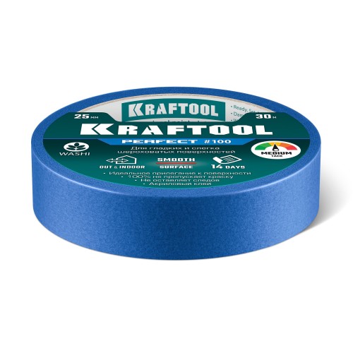 KRAFTOOL #100 Perfect 25 мм х 30 м, для гладких и шероховатых поверхностей, малярная лента (12101-25)