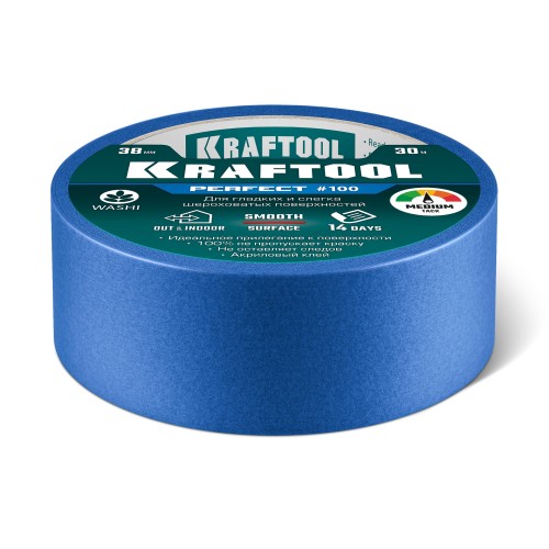 KRAFTOOL #100 Perfect 38 мм х 30 м, для гладких и шероховатых поверхностей, малярная лента (12101-38)