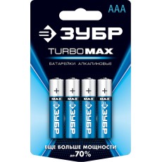 ЗУБР TURBO-MAX, ААА х 4, 1.5 В, алкалиновая батарейка (59203-4C)