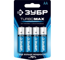 ЗУБР TURBO-MAX, АА х 4, 1.5 В, алкалиновая батарейка (59206-4C)