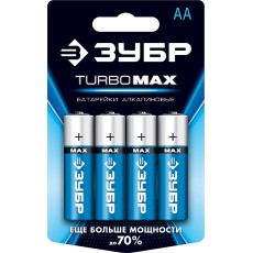 ЗУБР TURBO-MAX, АА х 4, 1.5 В, алкалиновая батарейка (59206-4C)