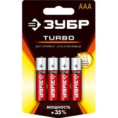 ЗУБР Turbo, ААА х 4, 1.5 В, алкалиновая батарейка (59211-4C)