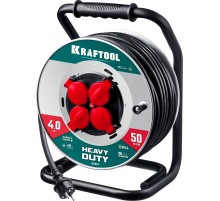 KRAFTOOL КГ 3х2.5 50м 4000Вт IP44, HEAVY DUTYСиловой удлинитель на стальной катушке (55086-50)