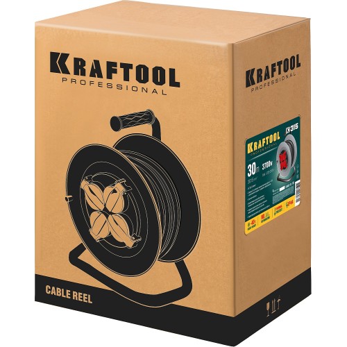 KRAFTOOL K-315, КГ, 3 x 1.5 мм2, 30 м, 3700 Вт, IP44, силовой удлинитель на стальной катушке (55085-30)