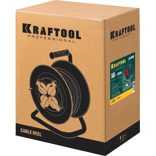 KRAFTOOL P-315, ПВС, 3 x 1.5 мм2, 50 м, 3500 Вт, IP44, силовой удлинитель на катушке (55084-50)