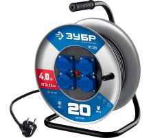ЗУБР КГ-325, КГ, 3 x 2.5 мм2, 20 м, 4000 Вт, IP44, силовой удлинитель на стальной катушке, Профессионал (55079-20)