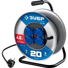 ЗУБР КГ-325, КГ, 3 x 2.5 мм2, 20 м, 4000 Вт, IP44, силовой удлинитель на стальной катушке, Профессионал (55079-20)
