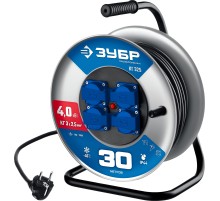 ЗУБР КГ-325, КГ, 3 x 2.5 мм2, 30 м, 4000 Вт, IP44, силовой удлинитель на стальной катушке, Профессионал (55079-30)