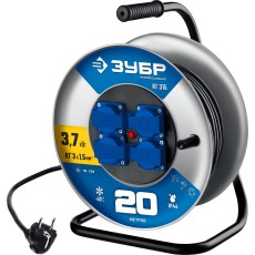 ЗУБР КГ-315, КГ, 3 x 1.5 мм2, 20 м, 3700 Вт, IP44, силовой удлинитель на стальной катушке, Профессионал (55080-20)