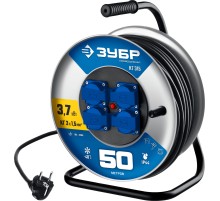 ЗУБР КГ-315, КГ, 3 x 1.5 мм2, 50 м, 3700 Вт, IP44, силовой удлинитель на стальной катушке, Профессионал (55080-50)
