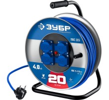 ЗУБР ПВС-325, ПВС, 3 x 2.5 мм2, 20 м, 4000 Вт, IP44, силовой удлинитель на стальной катушке, Профессионал (55102-20)
