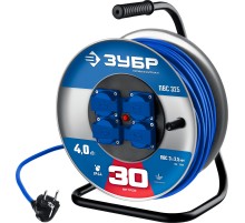 ЗУБР ПВС-325, ПВС, 3 x 2.5 мм2, 30 м, 4000 Вт, IP44, силовой удлинитель на стальной катушке, Профессионал (55102-30)