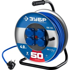 ЗУБР ПВС-325, ПВС, 3 x 2.5 мм2, 50 м, 4000 Вт, IP44, силовой удлинитель на стальной катушке, Профессионал (55102-50)