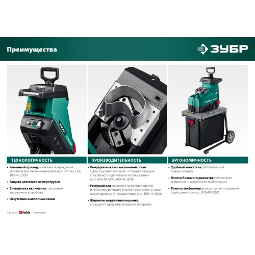 ЗУБР 2300 Вт, измельчитель садовый электрический (ЗИЭ-40-2300)