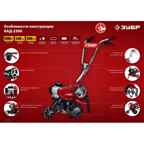 ЗУБР 2500 Вт, электрический культиватор (КАД-2500)