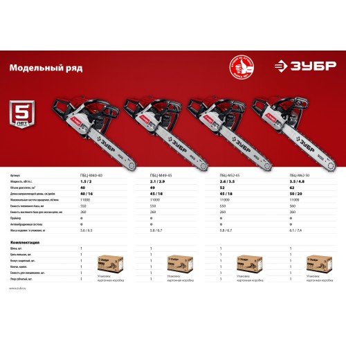 ЗУБР 52 см3, 45 см, бензопила (ПБЦ-М52-45)
