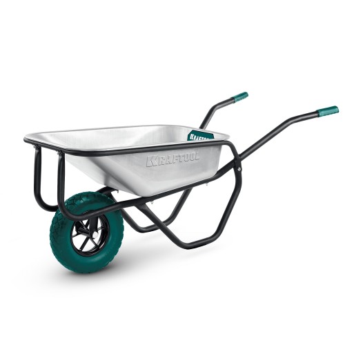 KRAFTOOL MAXDrive-1 110л, 260 кг, одноколесная, с трубным усилителем, кузов 0,9 мм, полиуретановое колесо, тачка строительная (39862)