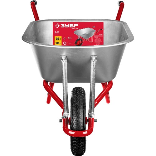 ЗУБР Т-11, 90 л, 160 кг, одноколесная, пневматическое колесо, садово-строительная тачка (39962)