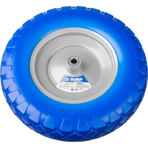 ЗУБР КПУ-2, 4″ х 380 мм, для тачек (арт. 39903, 39974), стальной диск, подшипник - 16 мм, полиуретановое колесо, Профессионал (39912-2)