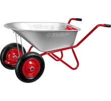 ЗУБР Т-21, 90 л, 180 кг, двухколесная, пневматические колеса, садово-строительная тачка (39952)