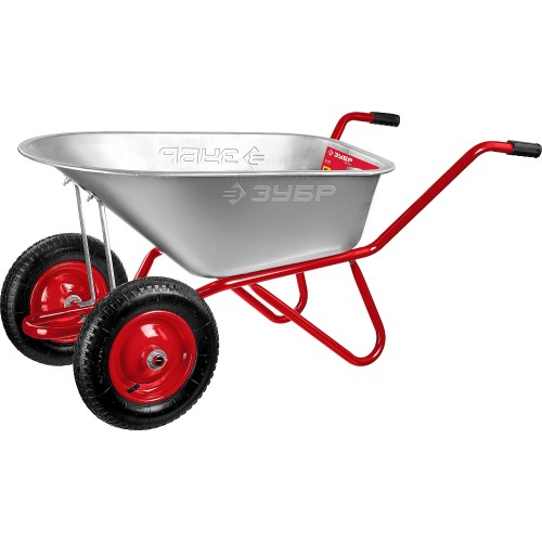 ЗУБР Т-21, 90 л, 180 кг, двухколесная, пневматические колеса, садово-строительная тачка (39952)