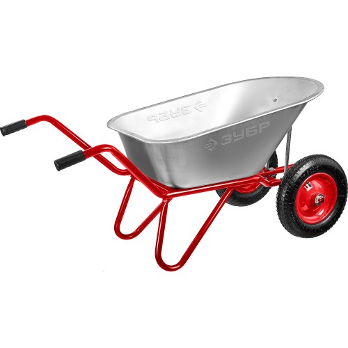 ЗУБР Т-21, 90 л, 180 кг, двухколесная, пневматические колеса, садово-строительная тачка (39952)