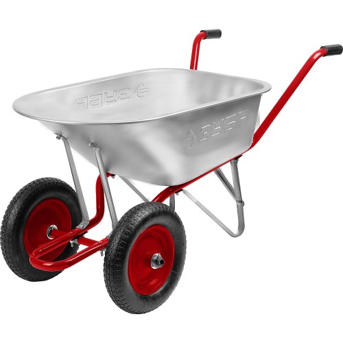 ЗУБР Т-21, 90 л, 180 кг, двухколесная, пневматические колеса, садово-строительная тачка (39952)