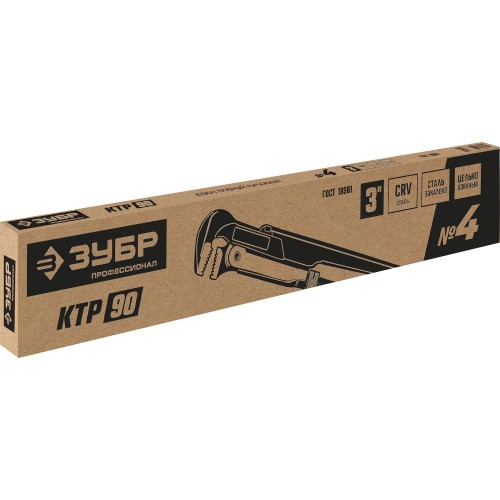 ЗУБР КТР-90, №4, 3″, 670 мм, трубный ключ с прямыми губками, Профессионал (27335-4)
