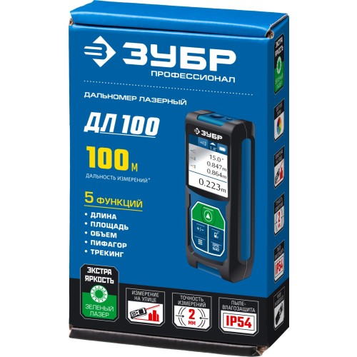 ЗУБР ДЛ-100, 100 м, лазерный дальномер, Профессионал (34923)