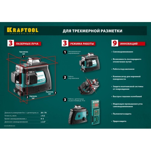 KRAFTOOL LL 3D #3, лазерный нивелир (34640-3)