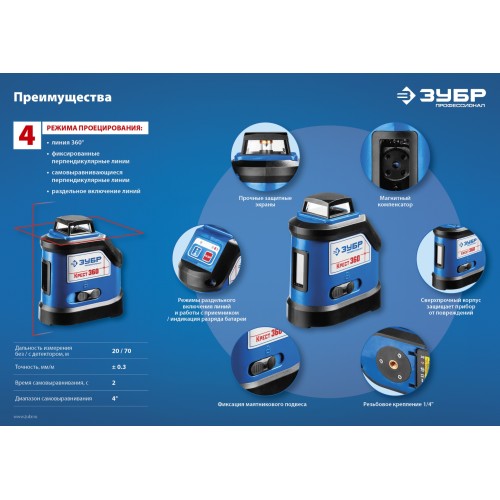 ЗУБР Крест 360, 20 - 70 м, лазерный нивелир, Профессионал (34906)