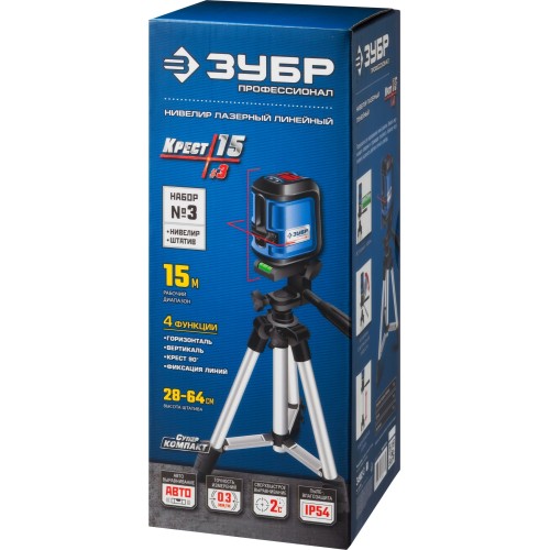 ЗУБР Крест 15, 15 м, лазерный нивелир, Профессионал (34902-3)