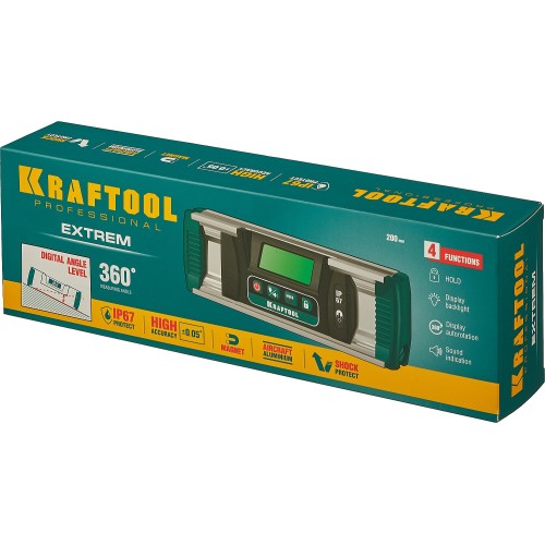 KRAFTOOL EXTREM, 0 - 360°, точность 0.05°, HOLD, IP67, электронный уровень-уклономер (34686)