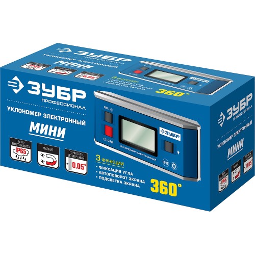 ЗУБР МИНИ, 0 - 90°, ±0.05°, электронный уровень-уклономер, Профессионал (34745)