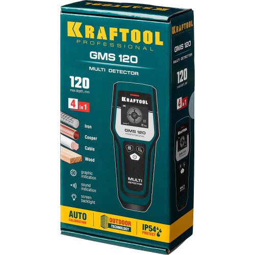 KRAFTOOL GMS-120, ЖК дисплей, универсальный детектор проводки (45298)